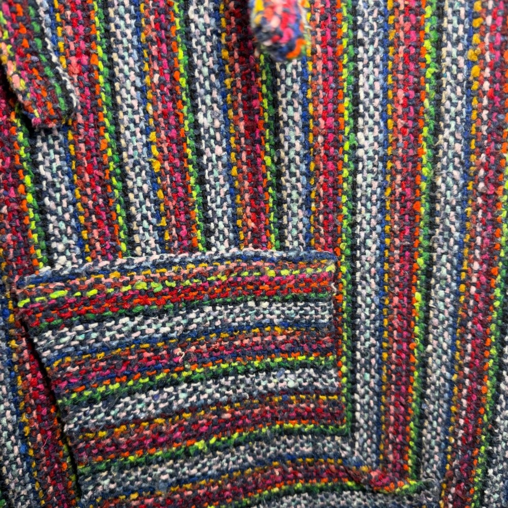 Unbranded Baja Hoodie Large‎ Multicolor Striped Woven Pullover - Picture 4 of 4